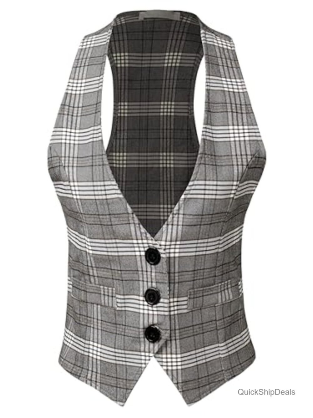 Plaid Racerback Tuxedo Vest Button Front Slim Fit Waistcoat